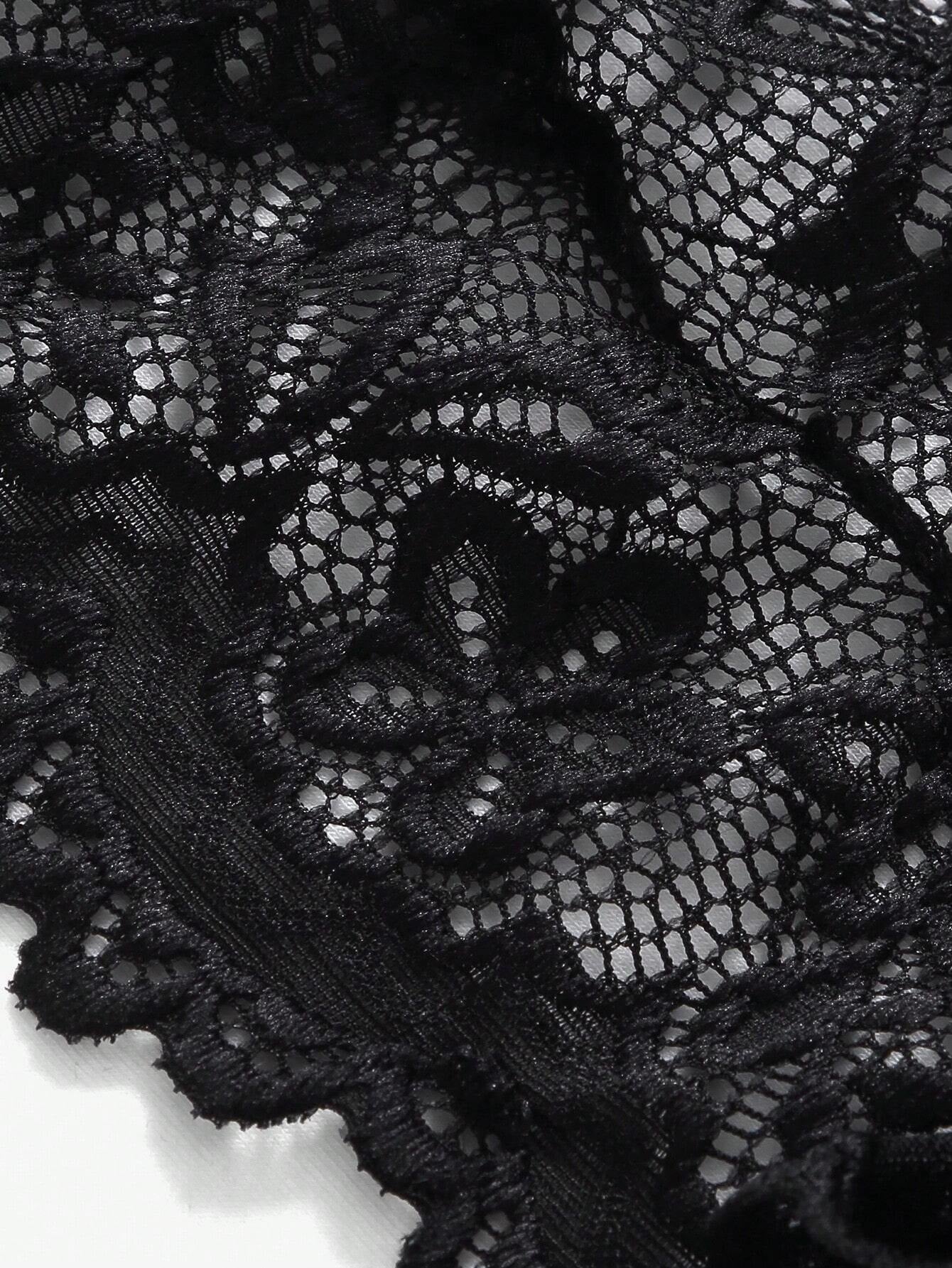 Luvelle Sultry Slip: Lace Mesh with Criss Cross Back_Black