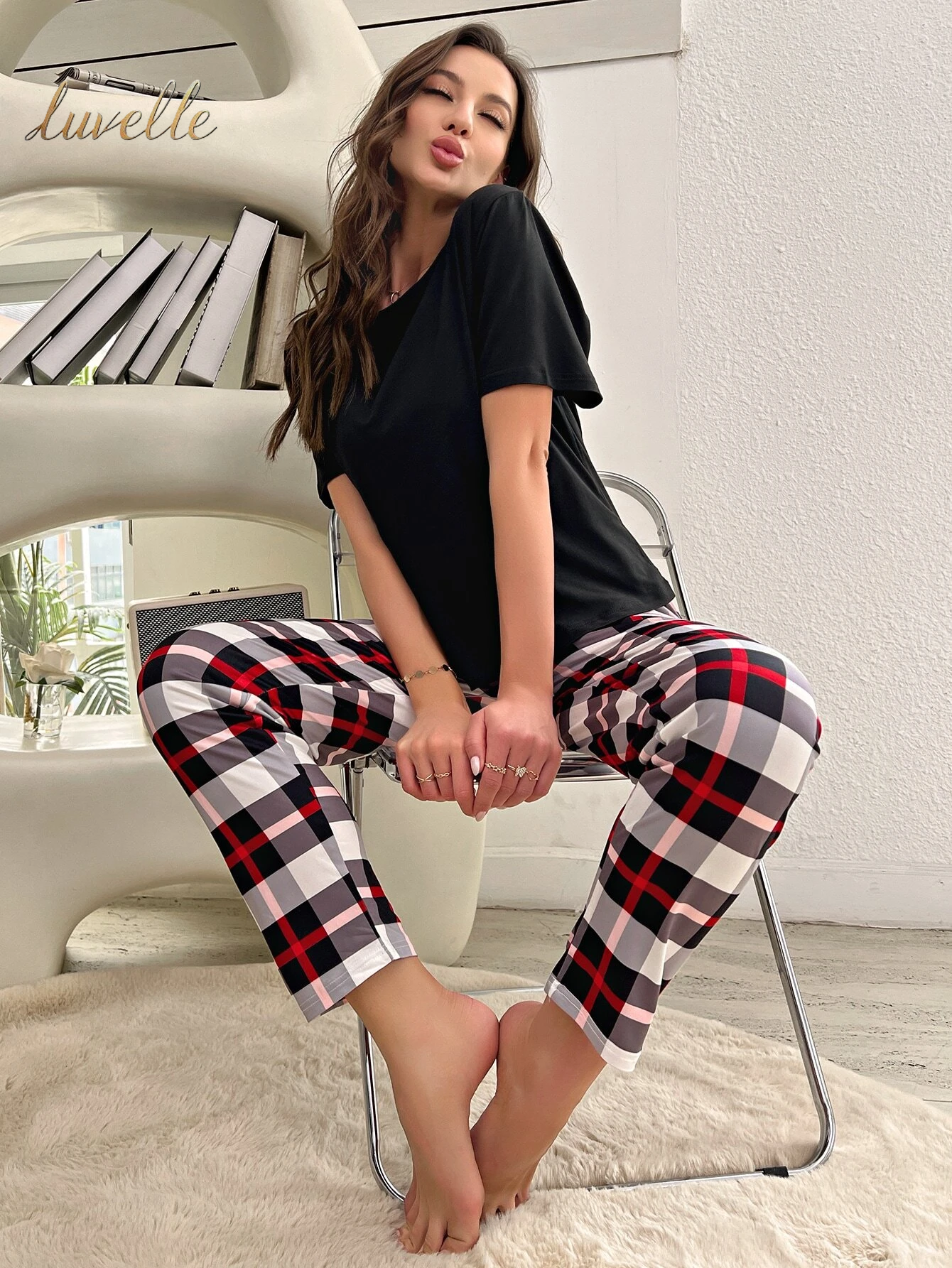 Tartan Print PJ Set / Pajama Set_Red