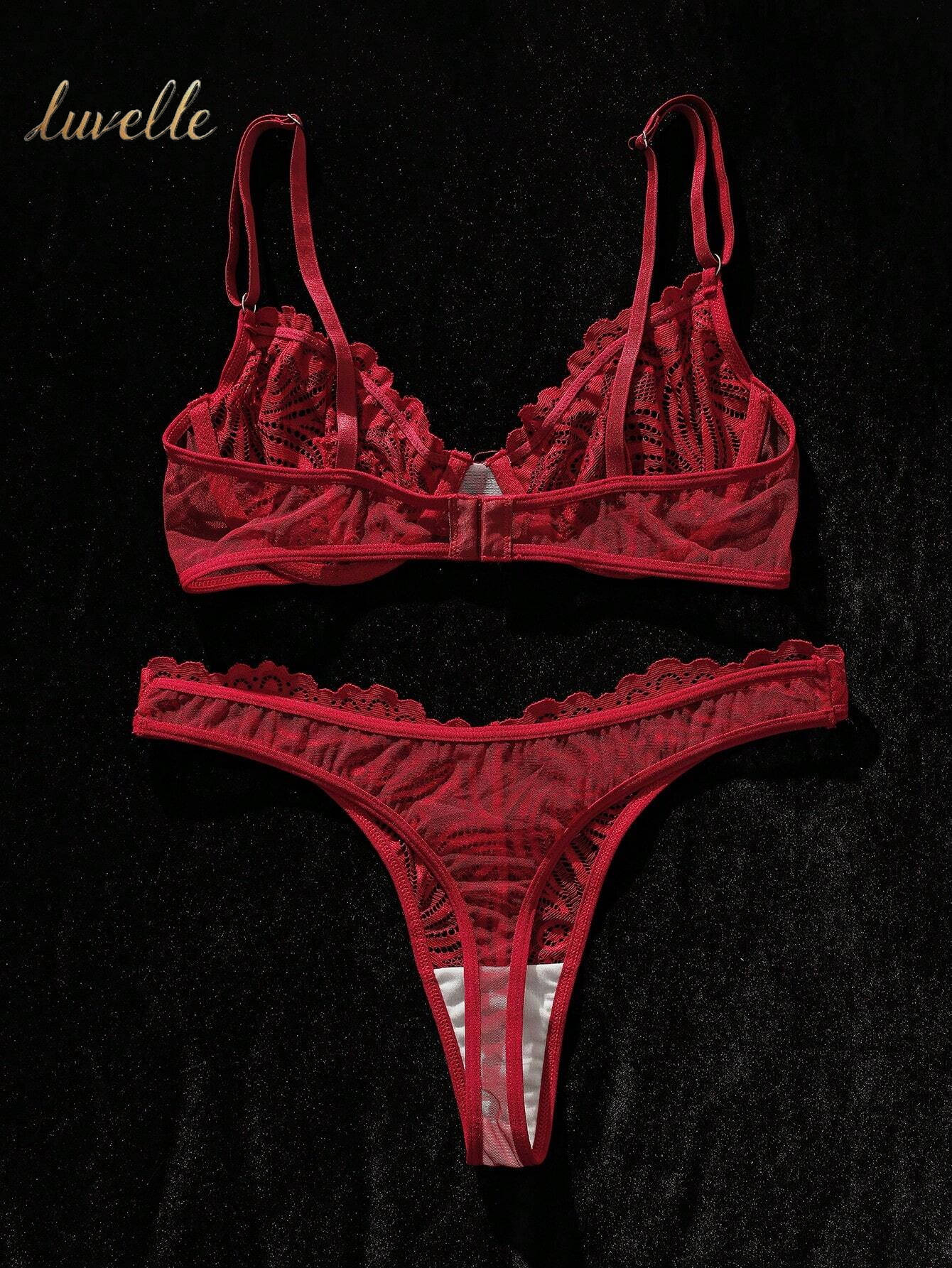 Luvelle Floral Fantasy: Lace Underwire Lingerie Set_Burgandy