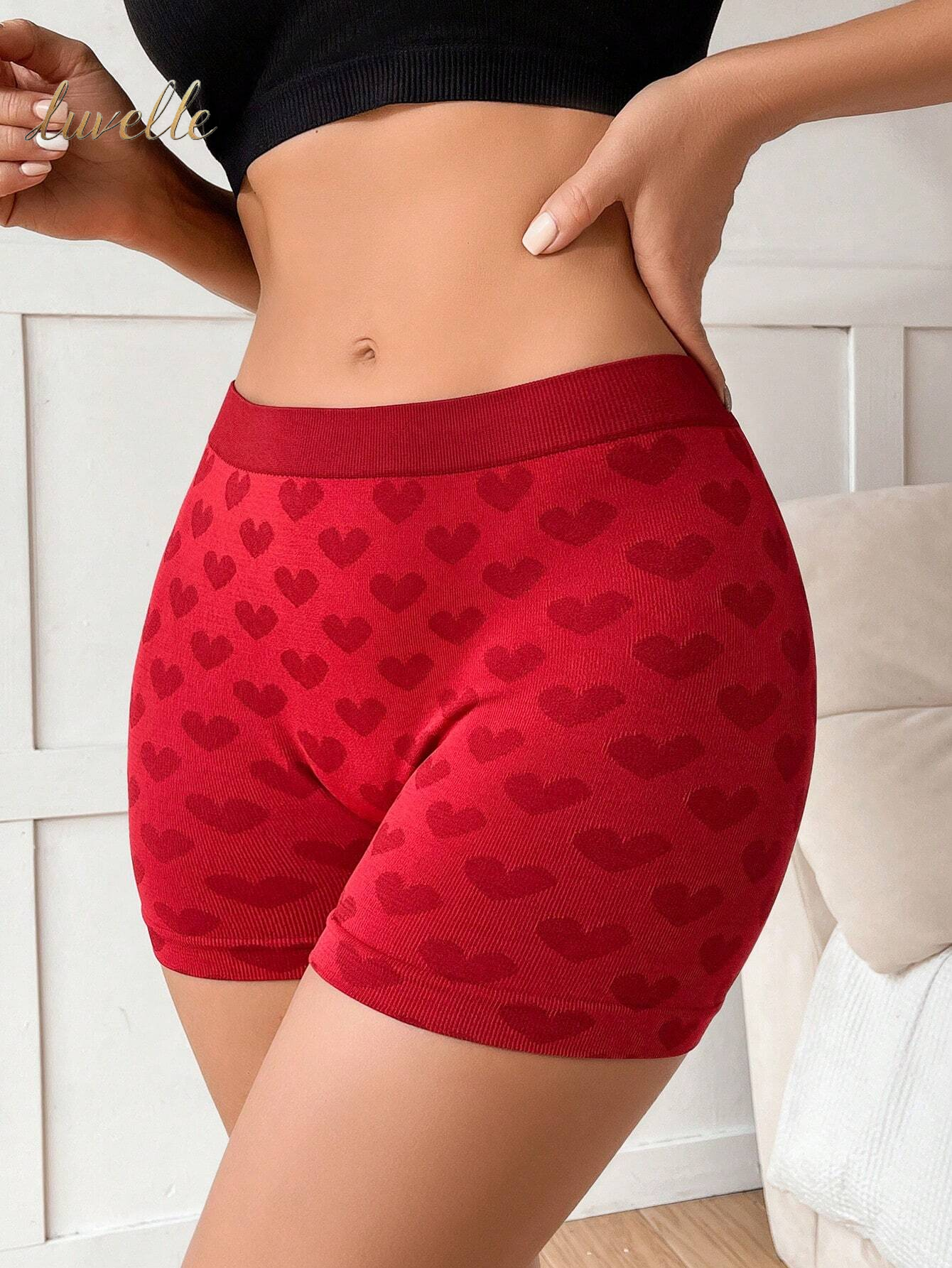 Allover Heart Print Boyshorts_Red