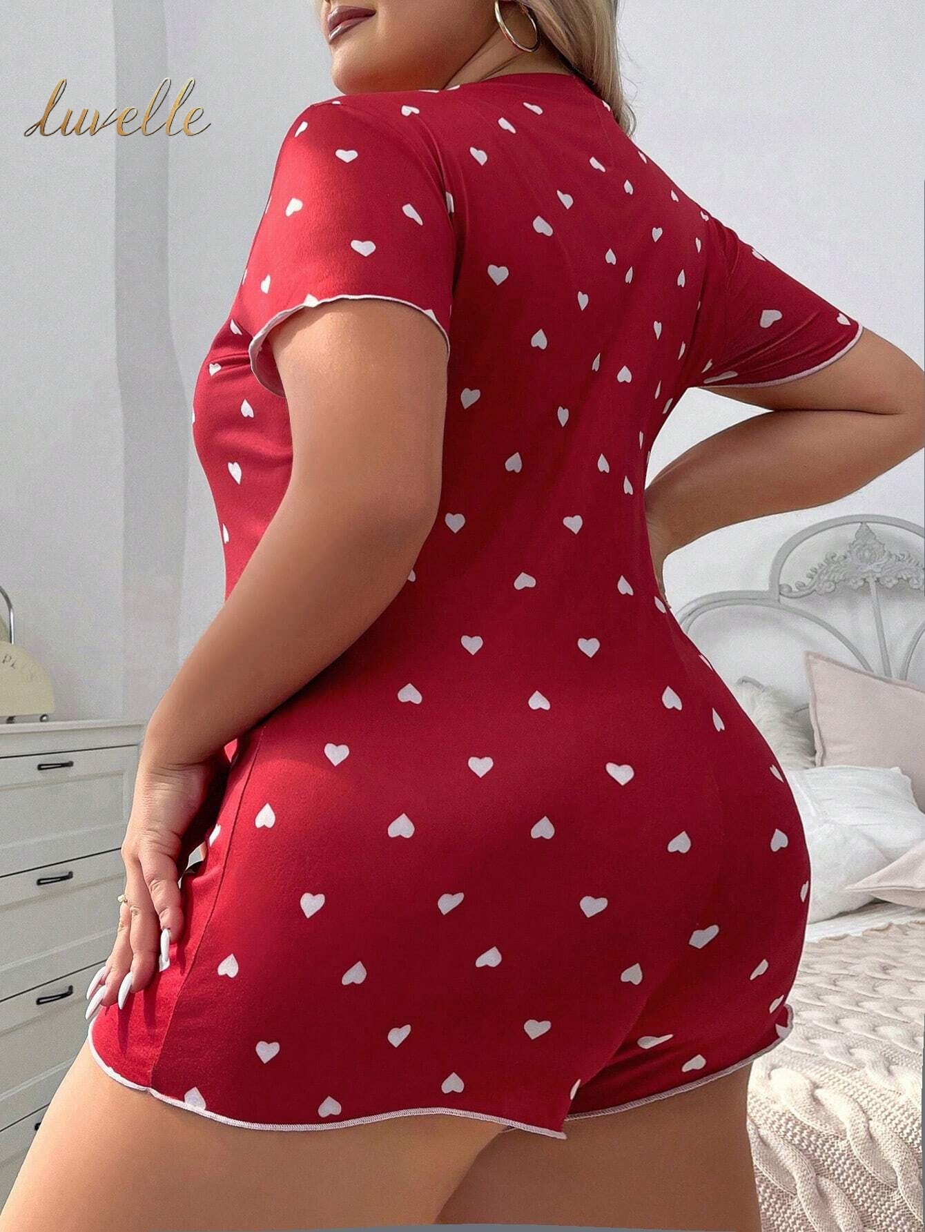 Plus Size Heart Printed Pajamas Romper