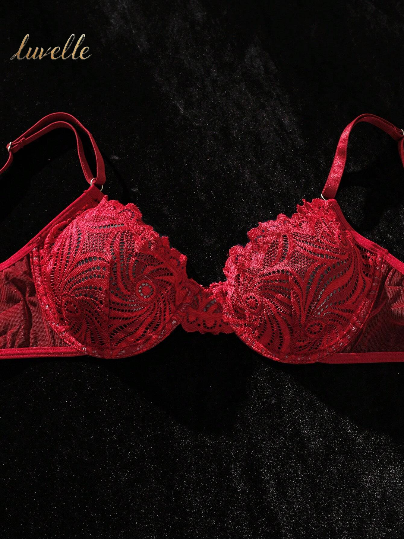 Luvelle Floral Fantasy: Lace Underwire Lingerie Set_Burgandy