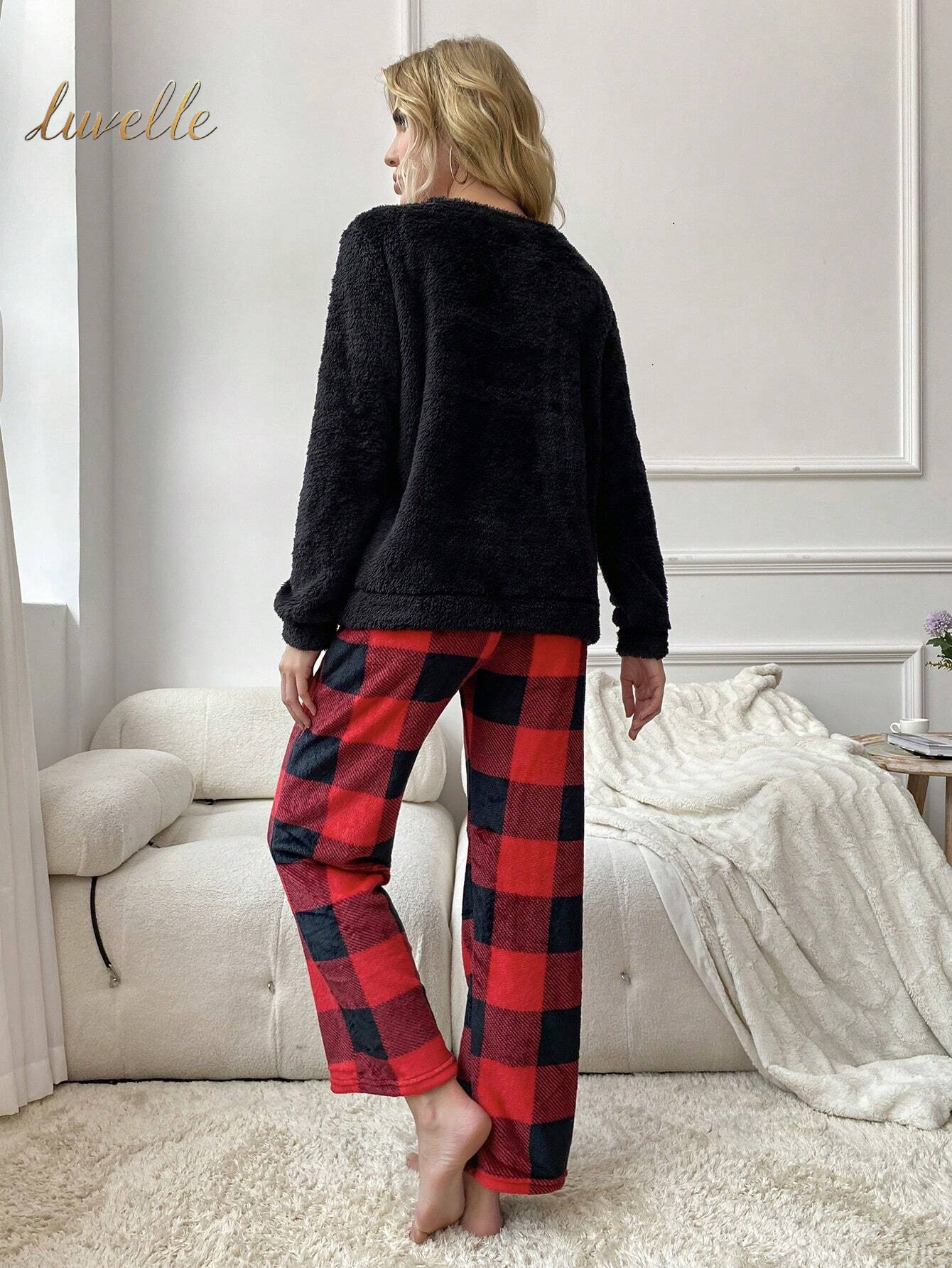 Buffalo Plaid Print PJ Set / Pajama Set_Black and Red