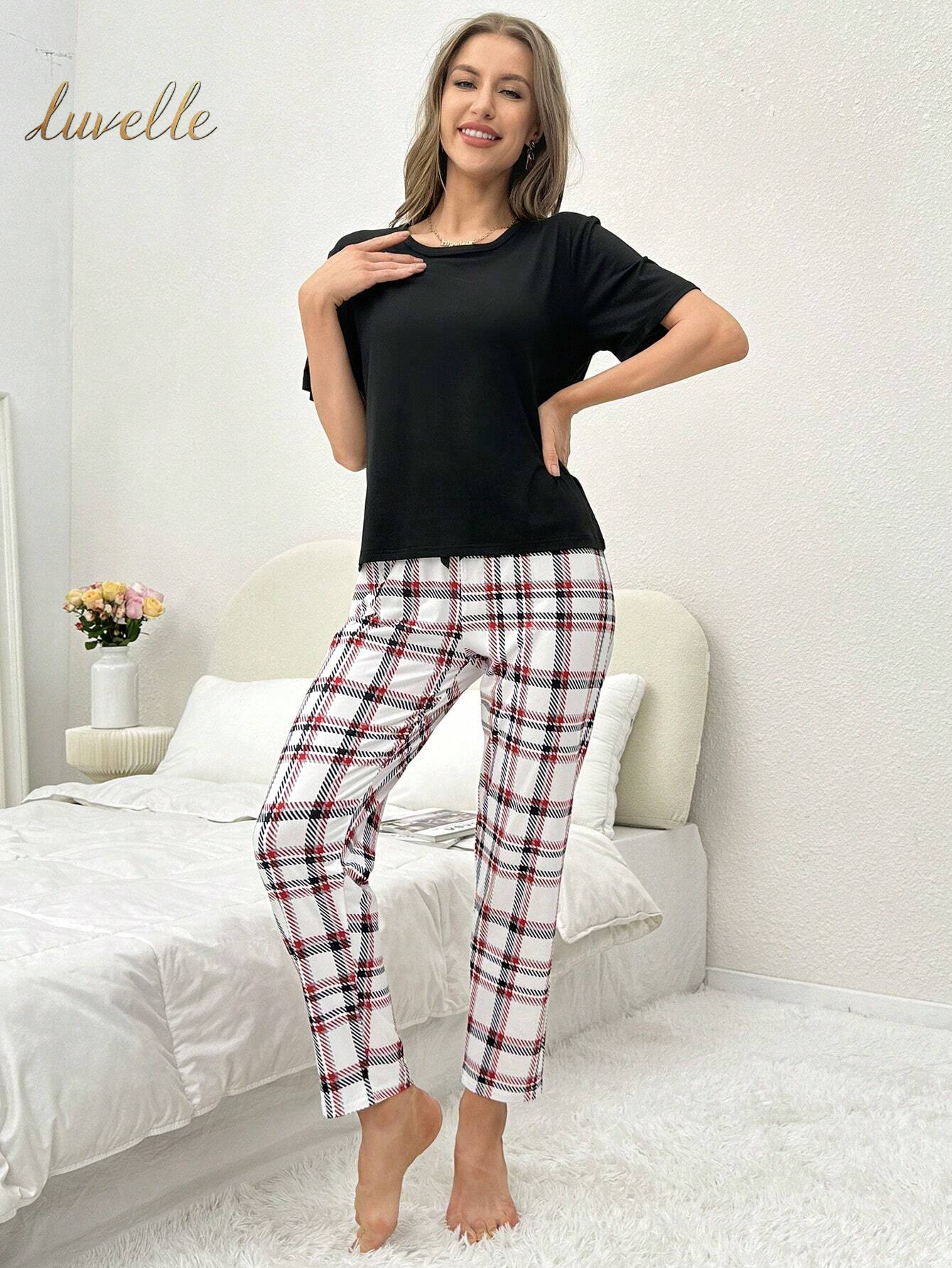 Tartan Print PJ Set / Pajama Set_Light Red