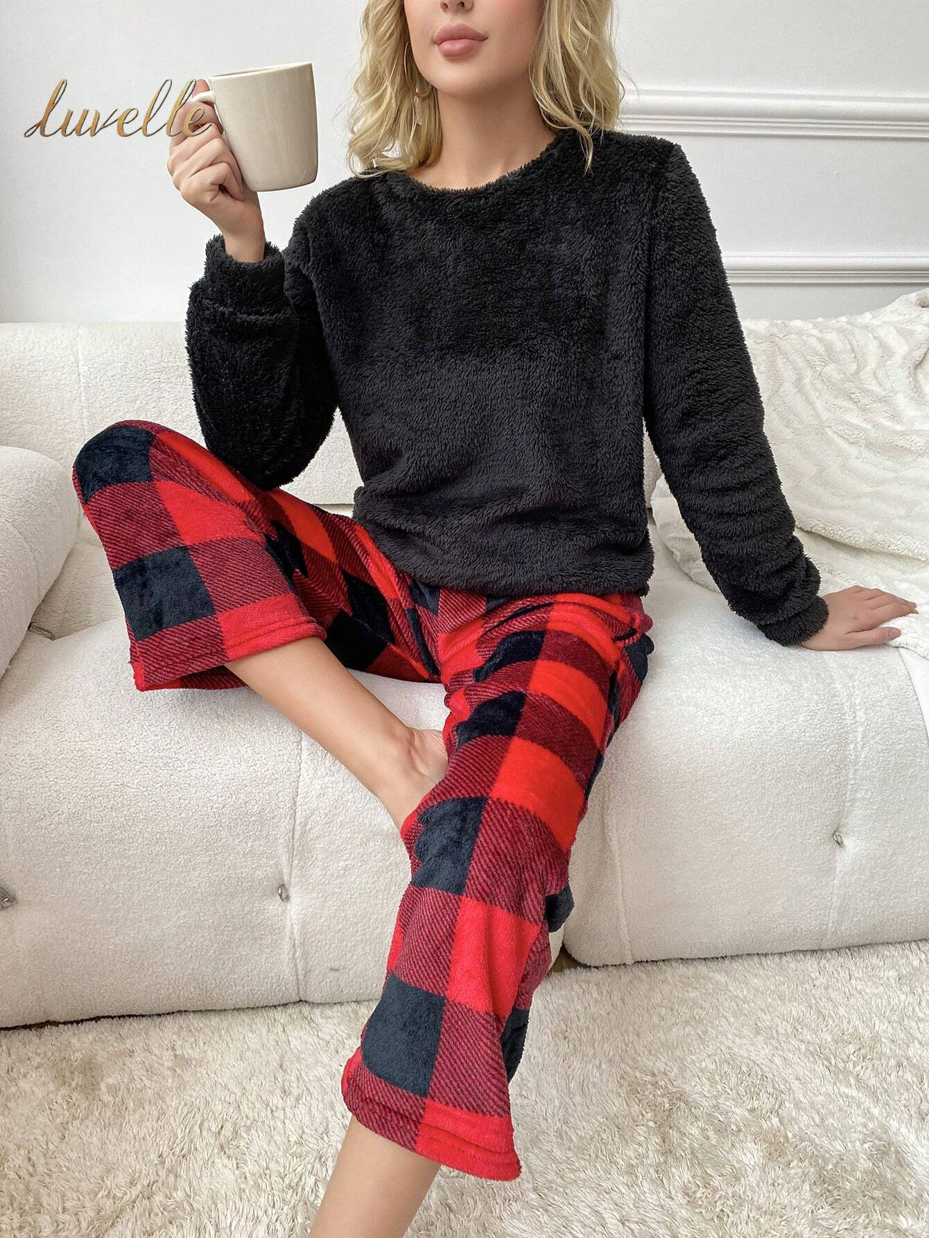 Buffalo Plaid Print PJ Set / Pajama Set_Black and Red