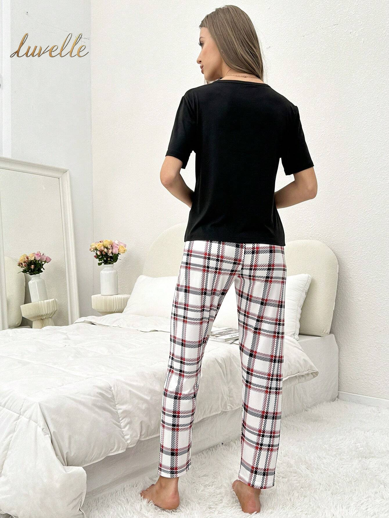 Tartan Print PJ Set / Pajama Set_Light Red