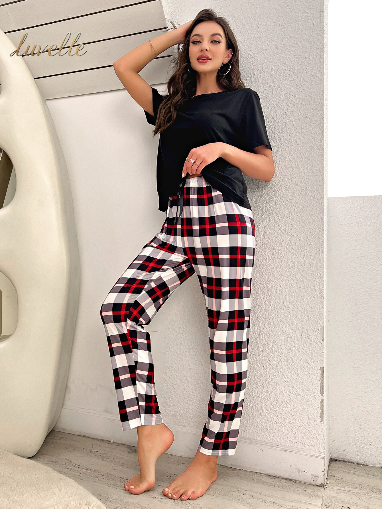 Tartan Print PJ Set / Pajama Set_Red