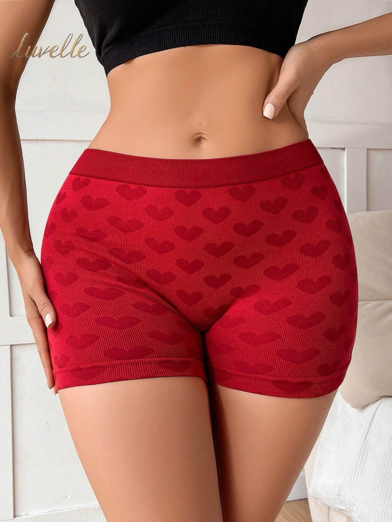 Allover Heart Print Boyshorts_Red