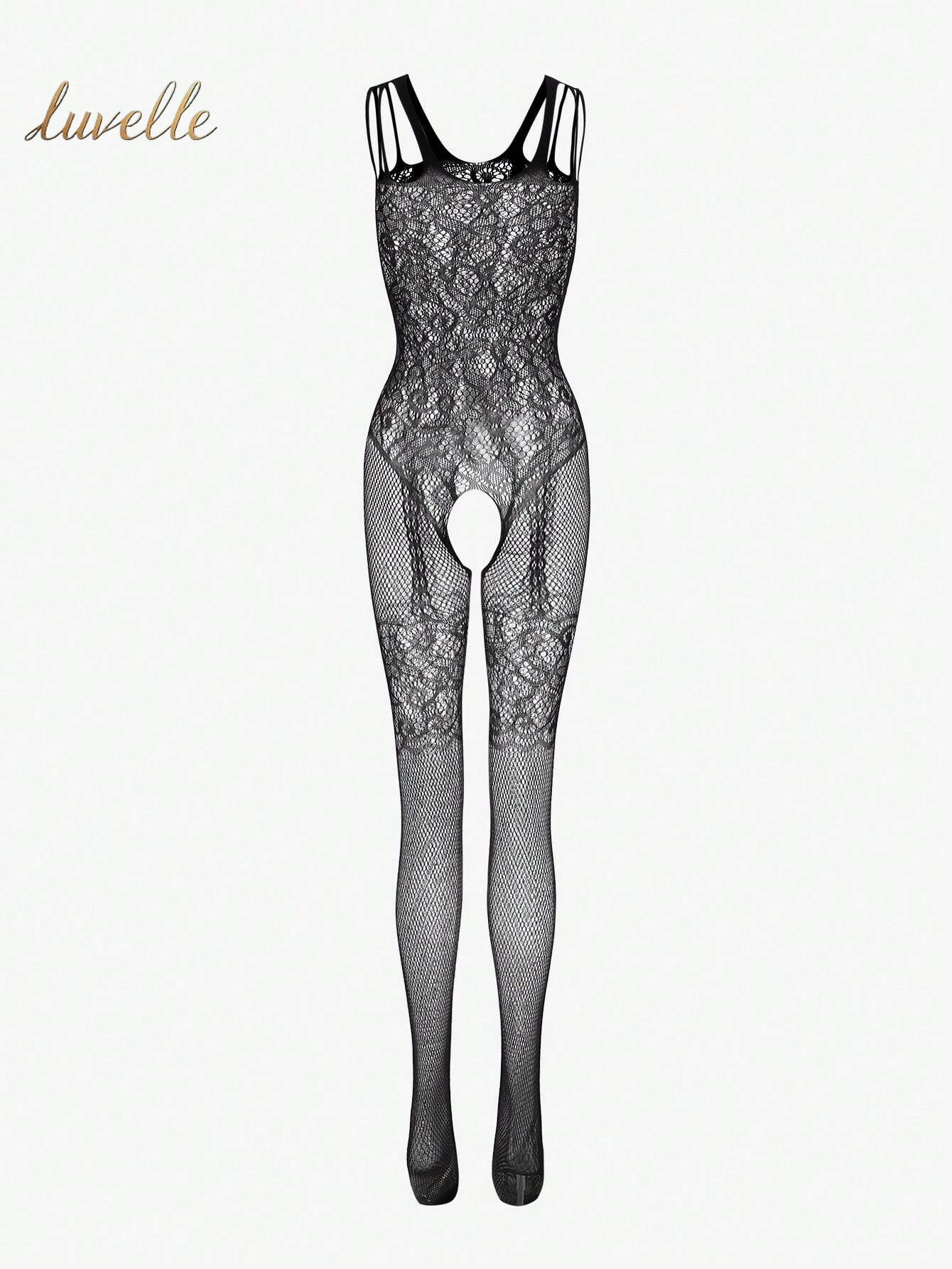 Classic Sexy Cut Out Fishnet Crotchless Bodystocking Lingerie without Liner_Black