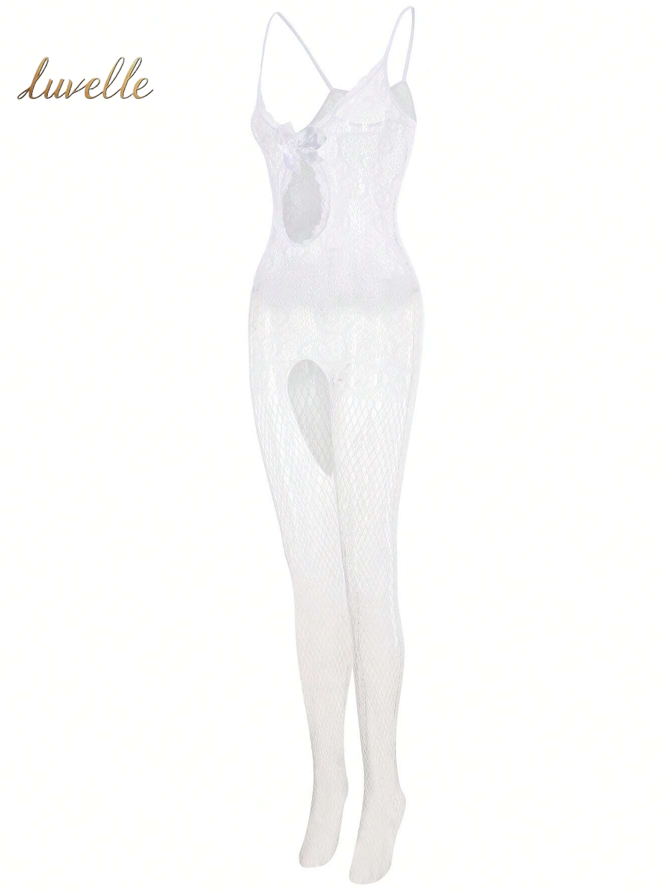 Fishnet Cut-Out Bodystocking Lingerie_White