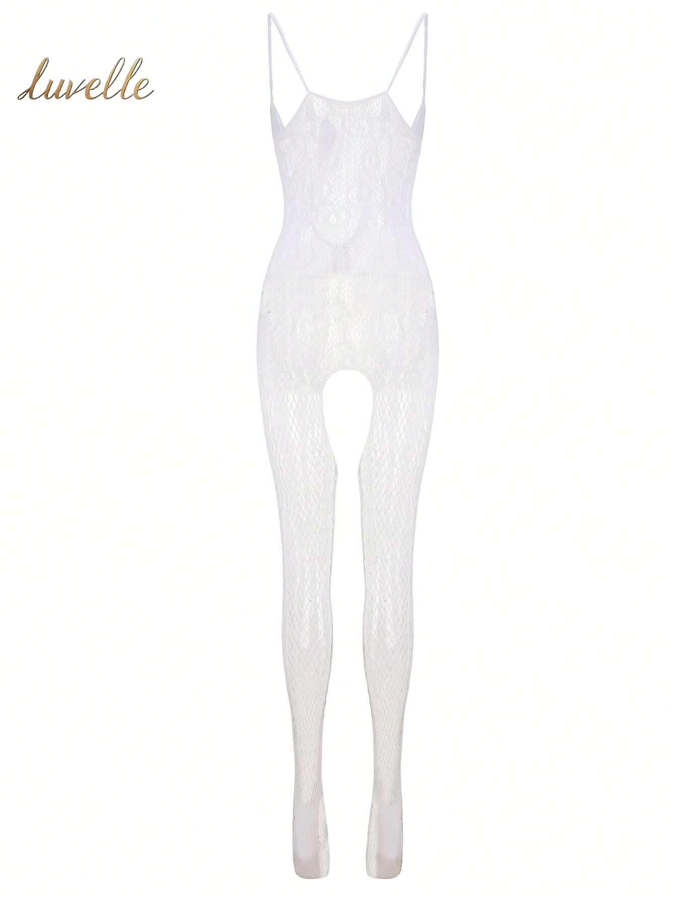 Fishnet Cut-Out Bodystocking Lingerie_White