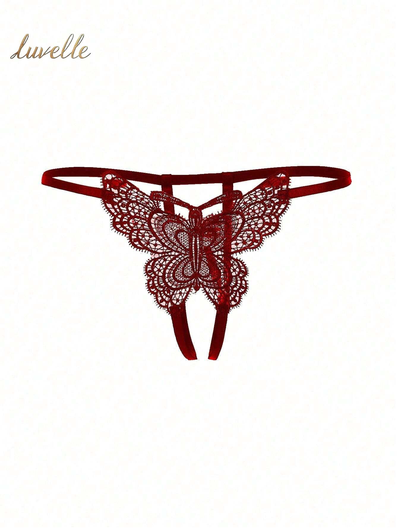 Butterfly Design Crotchless Panty_Burgundy