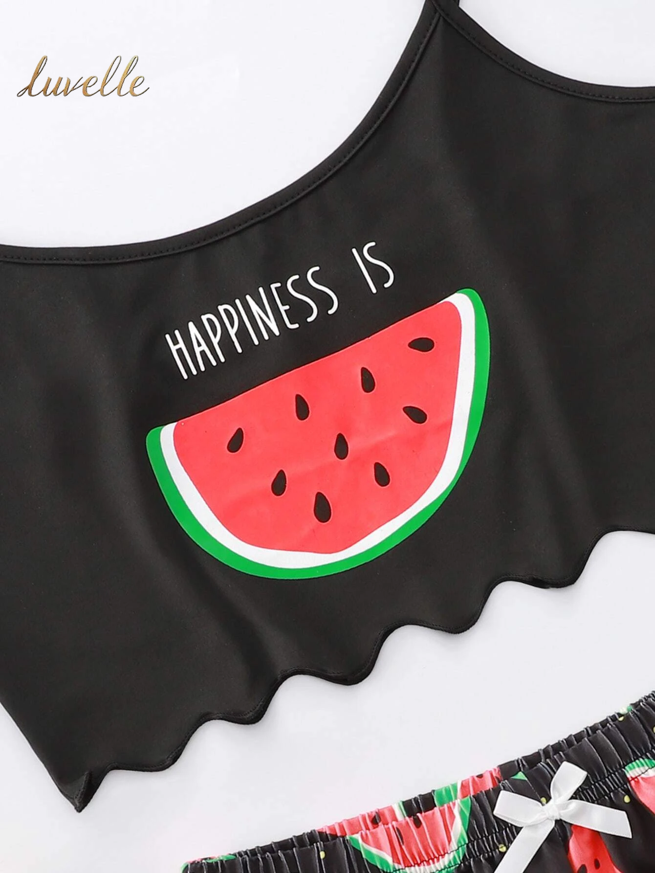 Slogan & Watermelon Bow Pajama Set