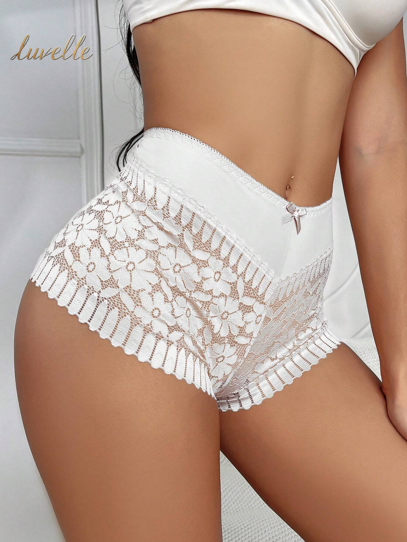 1Pc Sexy Hollow Out Mid-Rise Breathable Lace Underwear with Cross-Border Waist and Buttocks from Europe and America_White