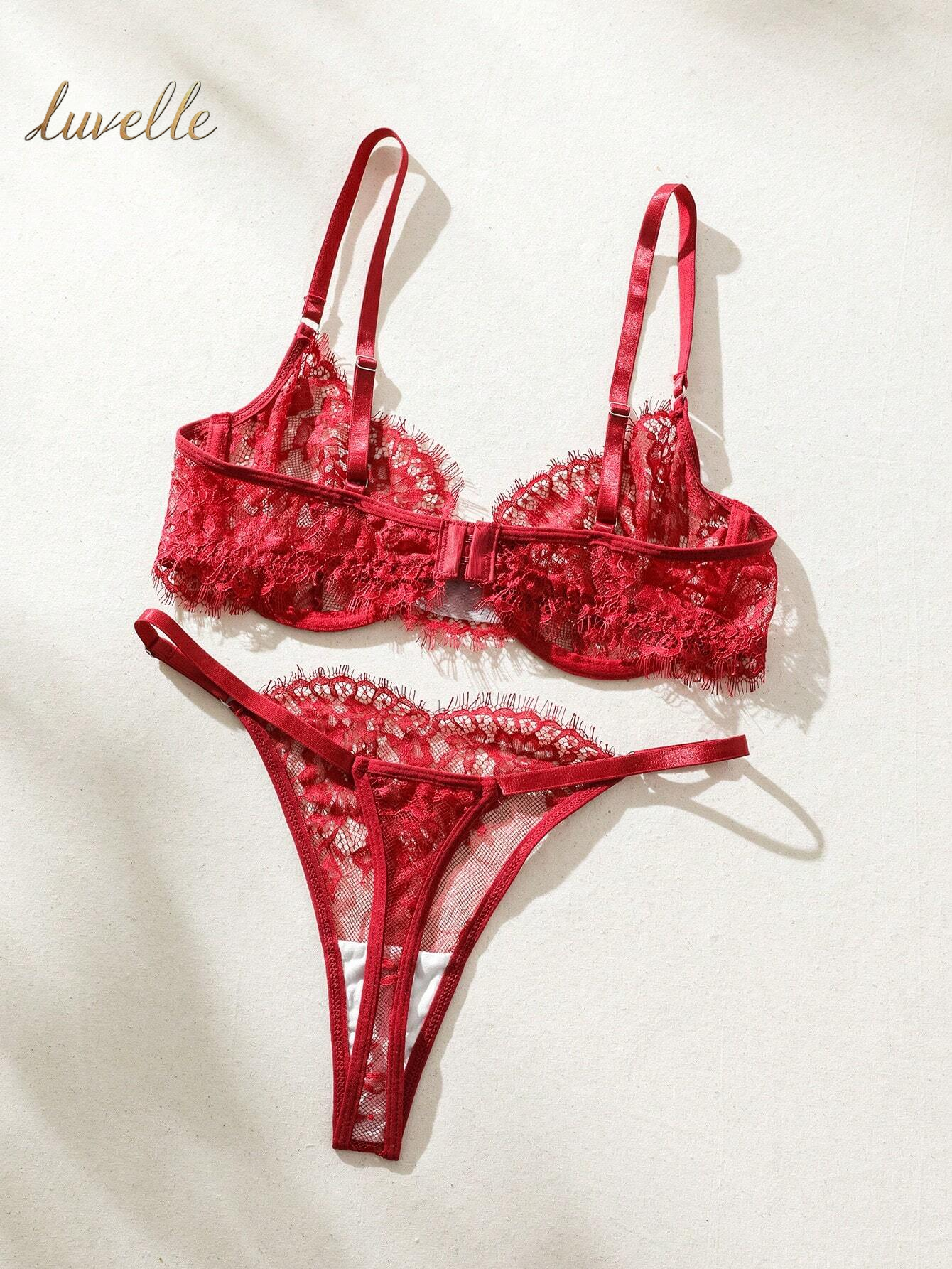 Floral Lace Underwire Lingerie Set_Burgandy