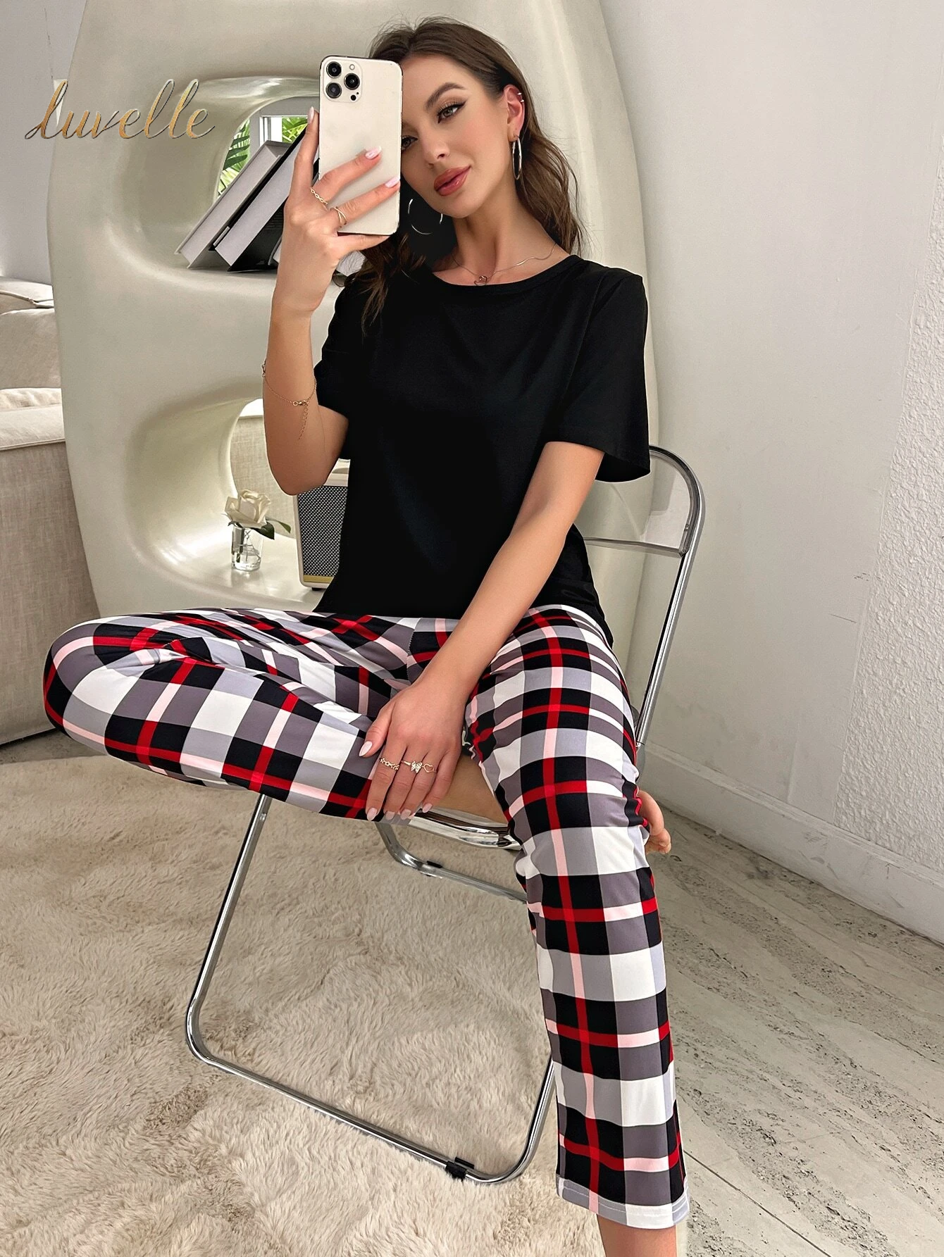 Tartan Print PJ Set / Pajama Set_Red