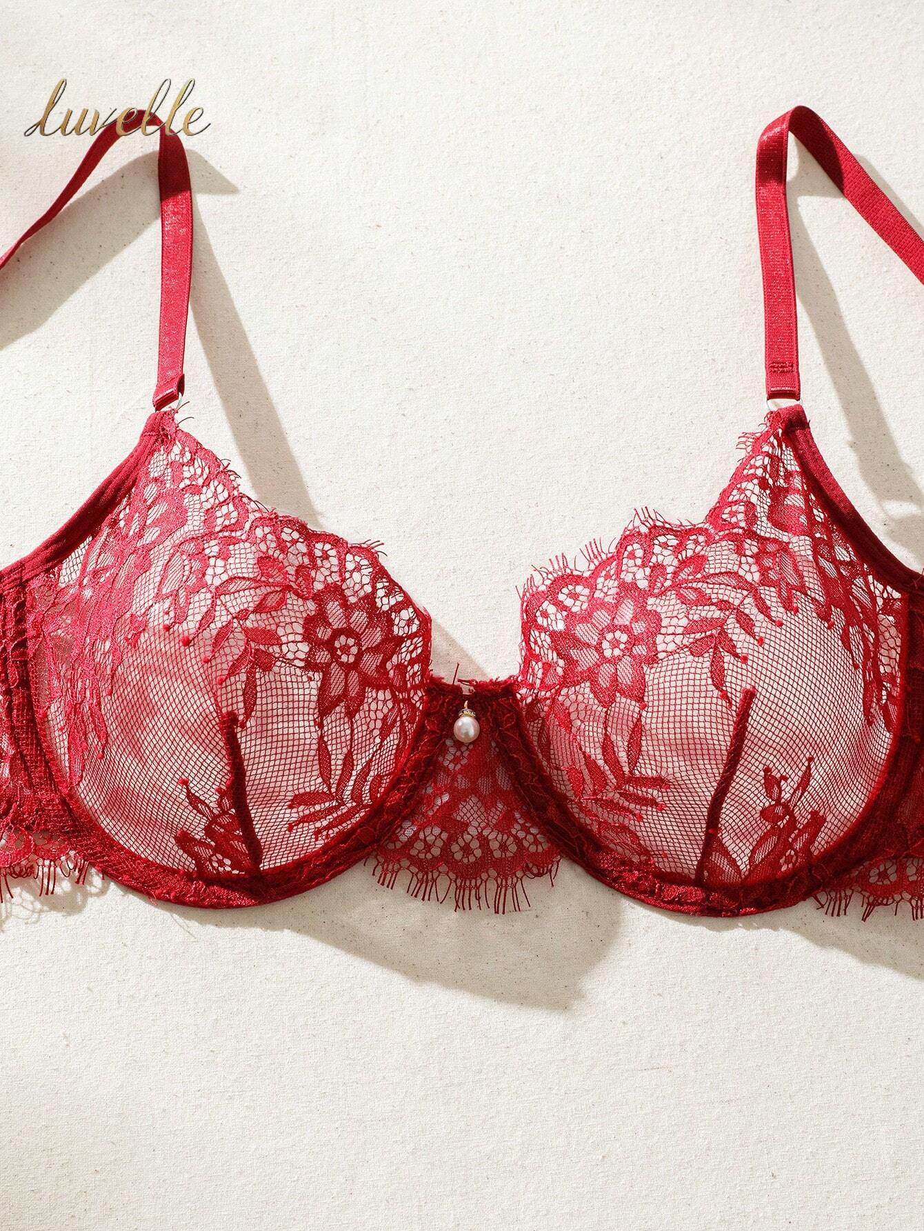 Floral Lace Underwire Lingerie Set_Burgandy