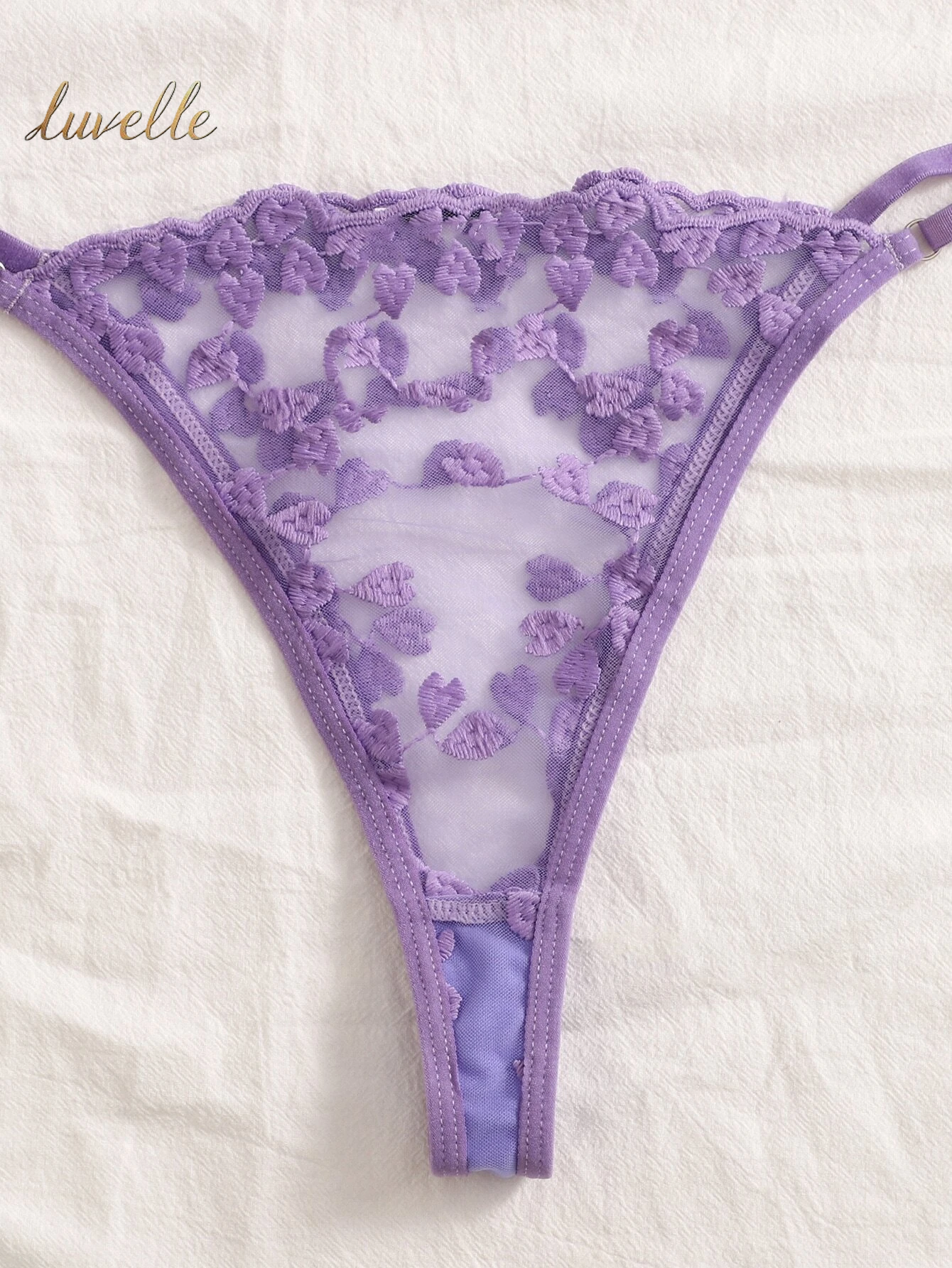 Heart Embroidered Bow Front Mesh Lingerie Set_Lilac Purple