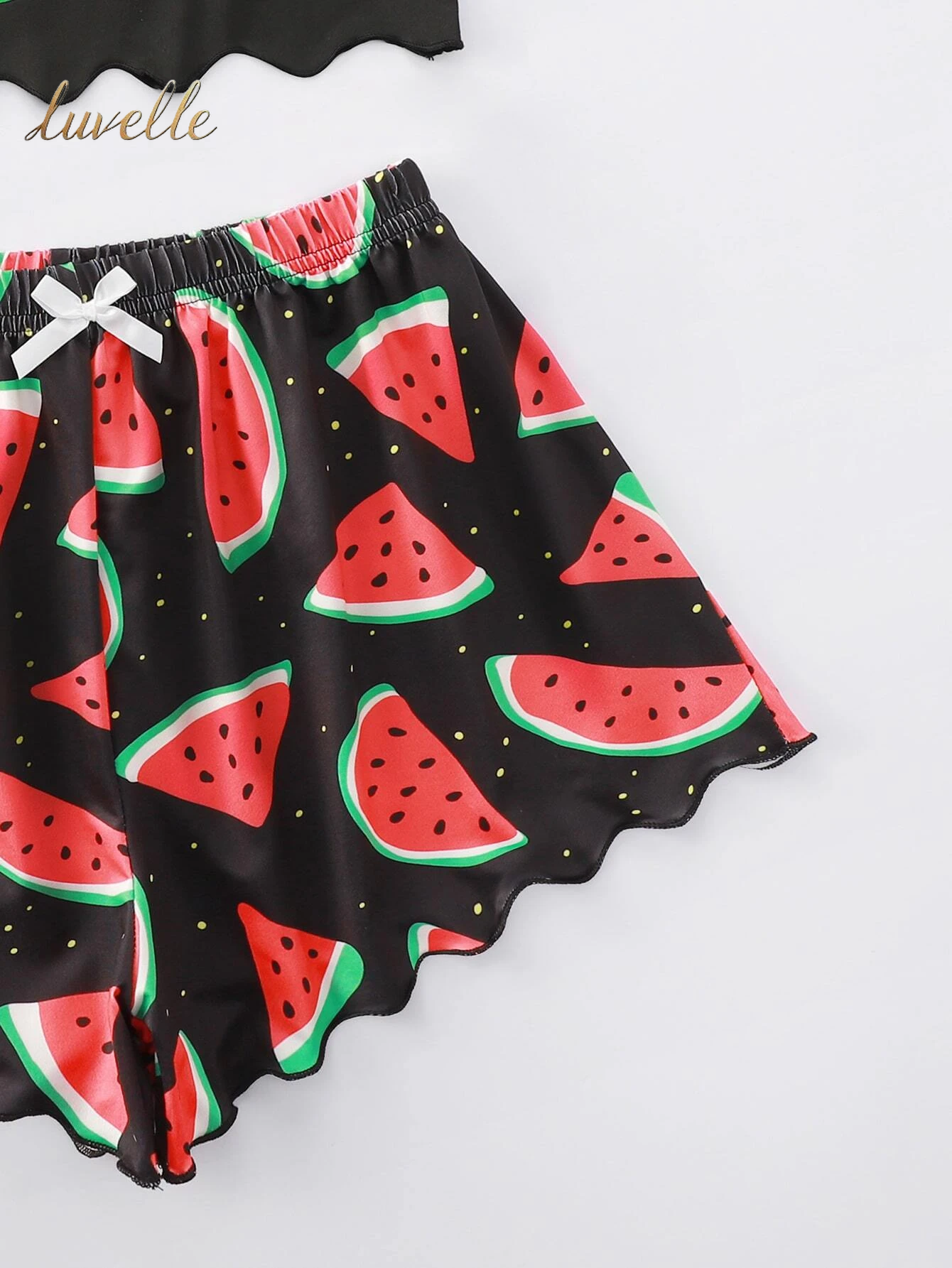 Slogan & Watermelon Bow Pajama Set