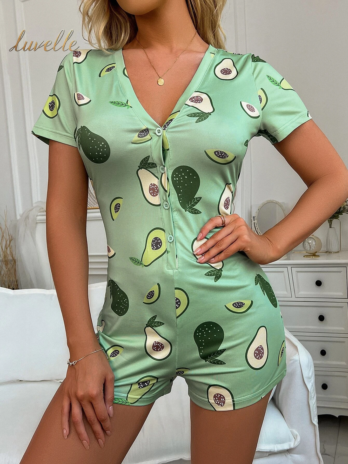 Fruit Print Half Button Sleep Romper