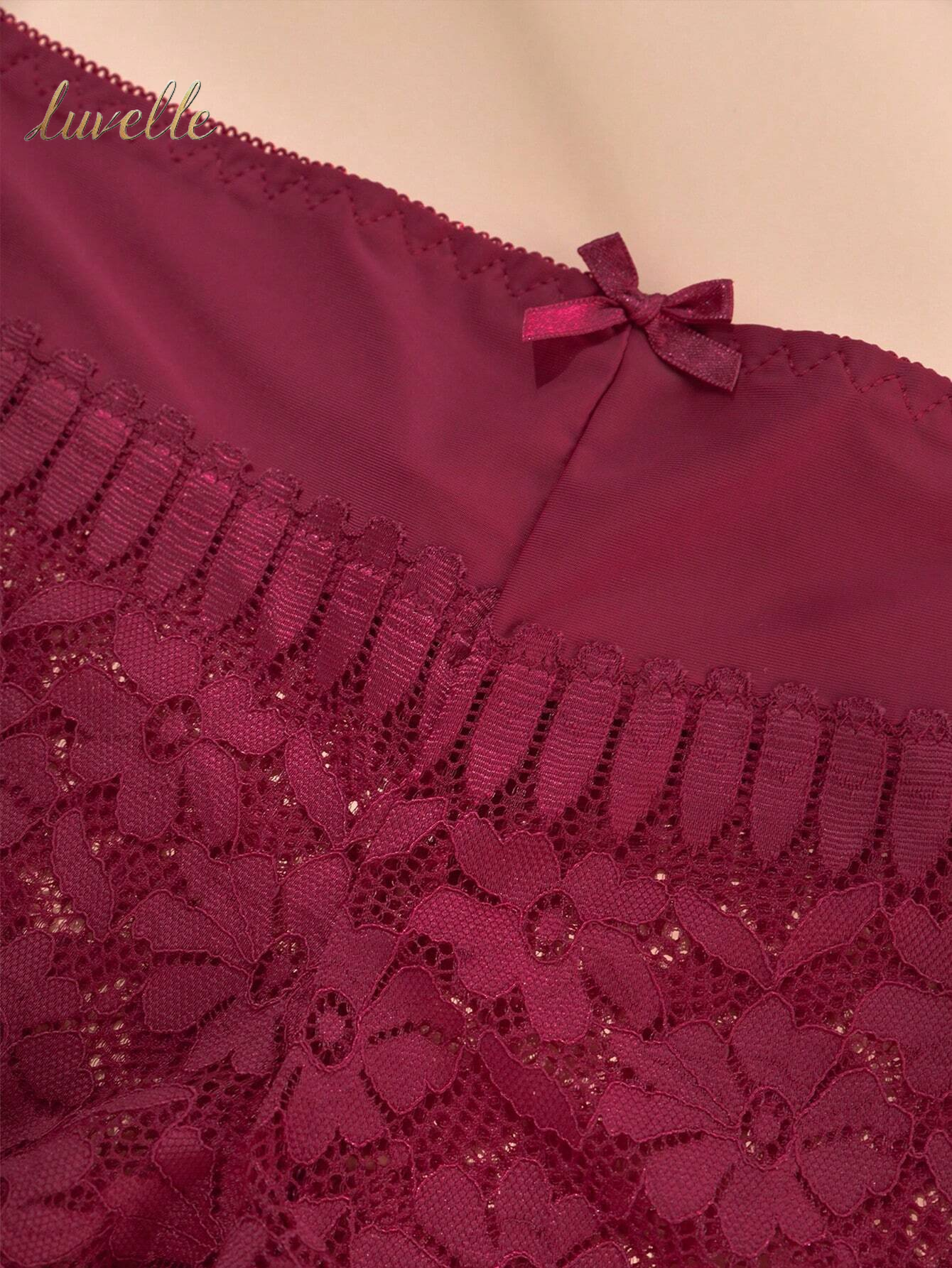 1Pc Sexy Hollow Out Mid-Rise Breathable Lace Underwear with Cross-Border Waist and Buttocks from Europe and America_Burgundy