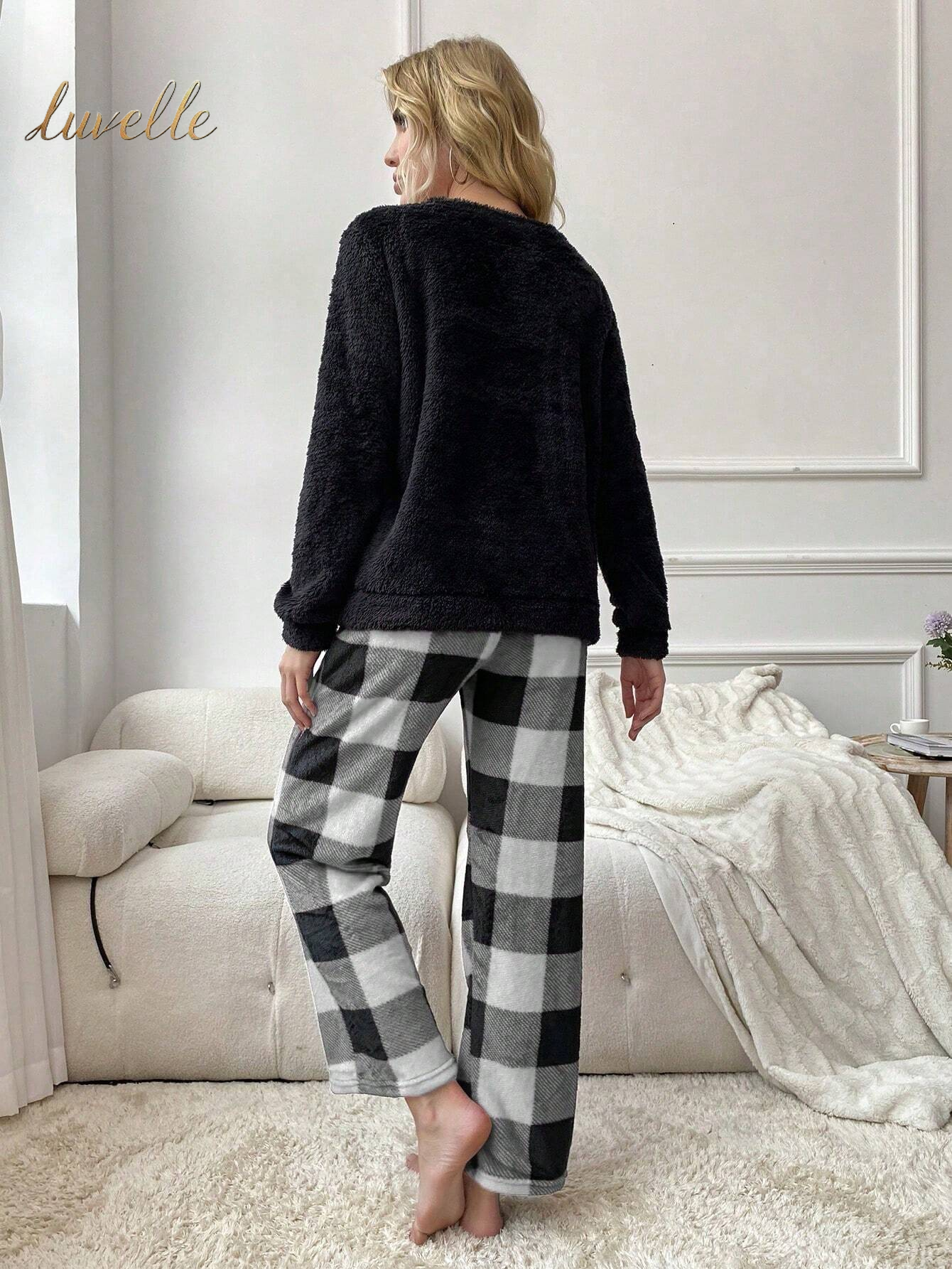 Buffalo Plaid Print PJ Set / Pajama Set_Black and White