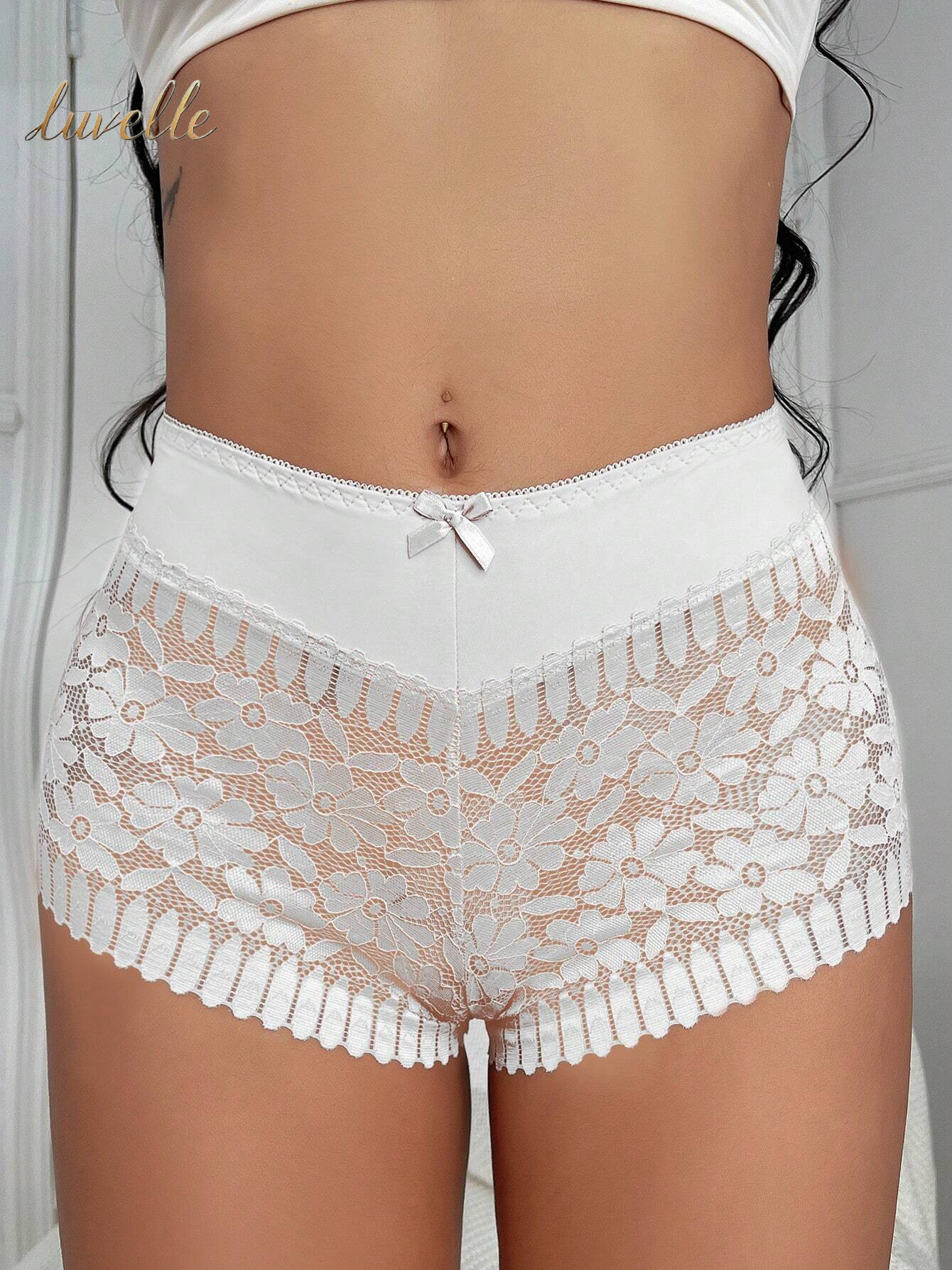 1Pc Sexy Hollow Out Mid-Rise Breathable Lace Underwear with Cross-Border Waist and Buttocks from Europe and America_White